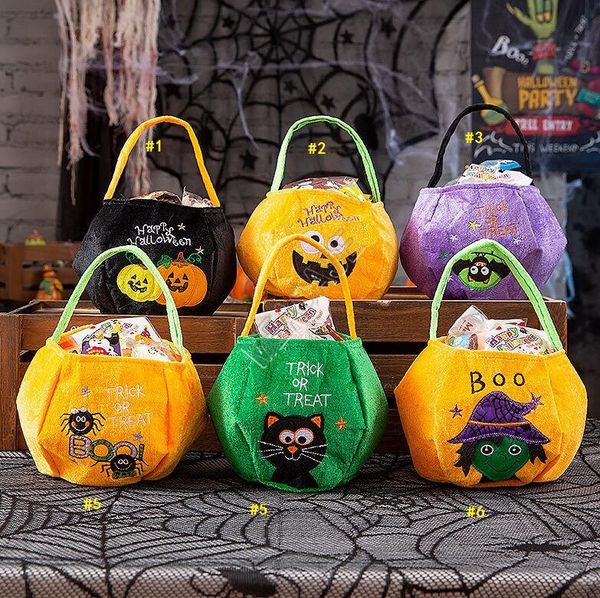

halloween pumpkin storage bags trick or treat basket totes kids candy gifts handbag bat cat cartoon embroidery hallowmas hand bag new d9710, Black