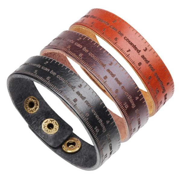 

louleur new vintage adjustable ruler leather bracelets for men letter coffee brown color punk bangles male jewelry, Golden;silver