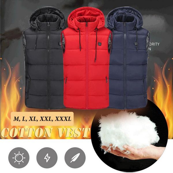 

one key to heat up winter warm electric heated jacket usb charging cotton smart heating vest hooded electric cotton clothing, Gray;blue