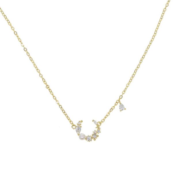

chains design charm cz paved moon choker short necklace in gold color women for wedding party elegance jewelry nice gift, Silver