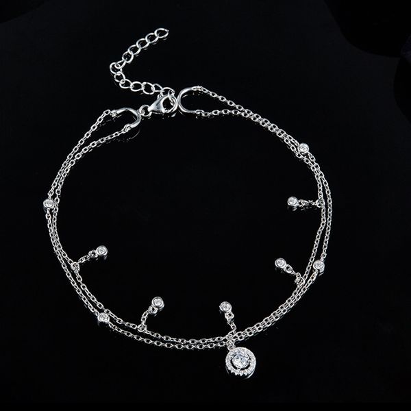 

double layers dangle 925 sterling silver ankle chain tassel pendant one stone chain summer beach women wedding jewelry, Red;blue