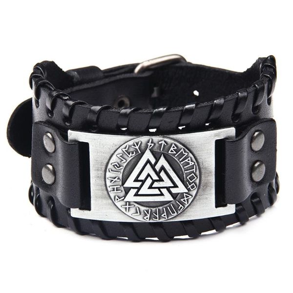

new charm viking leather warrior bracelet wide alloy triangle fashion jewelry hand knitting adjustable bangle simple and elegant, Golden;silver
