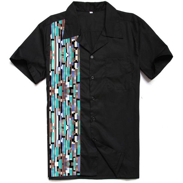 

short sleeved mens clothing abstract mosaic printed men's cotton casual black blouse hip hop rockabilly shirts camisa masculina, White;black