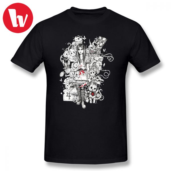 

wonderland разрушенный t shirt мультфильм печати основная tee shirt мужчины лето с коротким рукавом повседневная футболки хлопок graphic фут