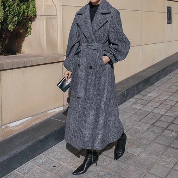 

women's wool & blends johnature 2021 thicken warm loose casual fashion long winter coat women turn-down collar sashes pockets female co, Black