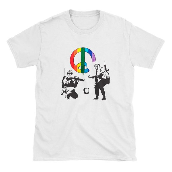 

2019 new fashion brand clothing banksy lgbt white t shirt hipster love art gay pride peace equal rights trans t shirts