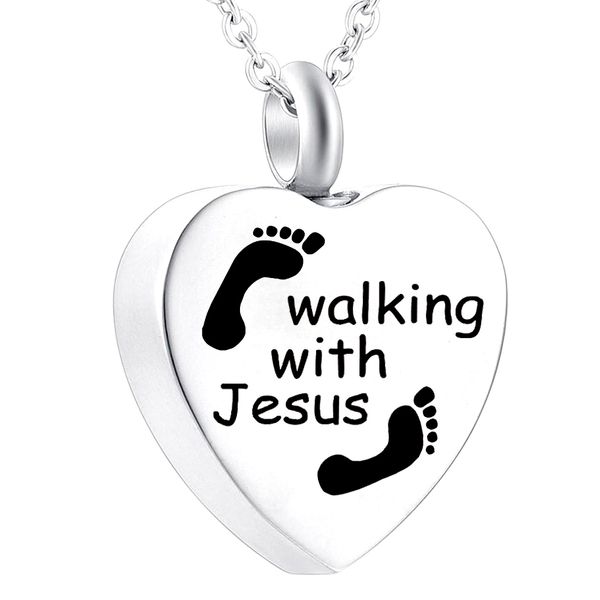 

engraved footprint silver heart necklace for ashes human cremation urn funeral memorial jewelry pendant keepsake with fill kit