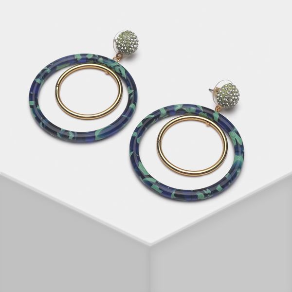 

amorita boutique fashion exaggerated green hoop drop earrings, Silver