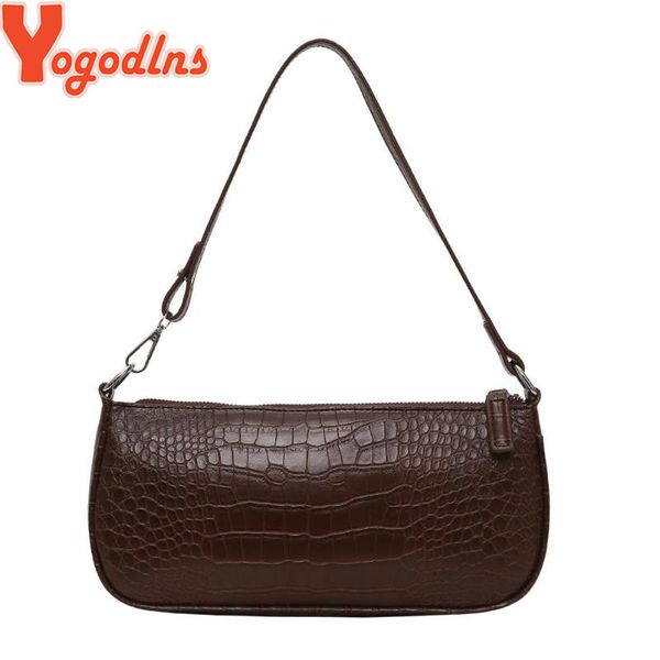 

yogodlns simple crocodile pattern bag for women vintage casual female shoulder bags patent leather pu ladies purse