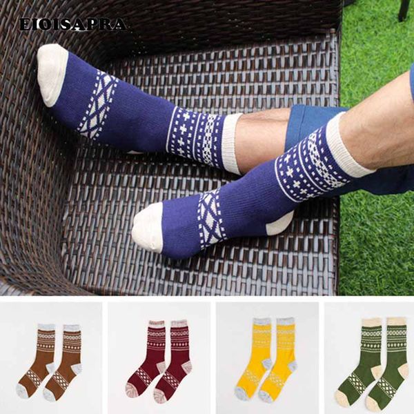 

men's socks [eioisapra]japan harajuku national wind striped patchwork men antiskid breathable casual meias comfort funny, Black