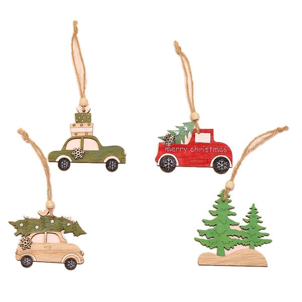 Ornamenti per auto Albero di Natale Pezzi pendenti Pendenti creativi in legno Cabina di alce Nuovo Festival di Natale Decorazioni per le vacanze #2