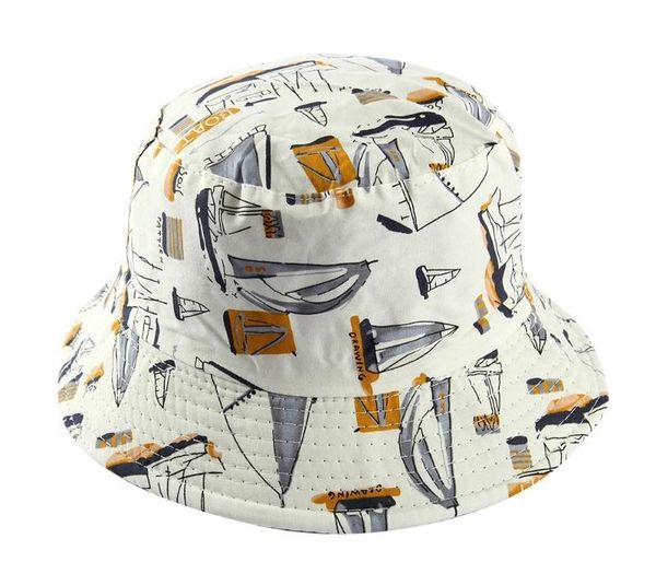 

colorful sailboat printed fisherman hat sunshade hat flat bucket hats outdoor sunscreen basin cap, Blue;gray