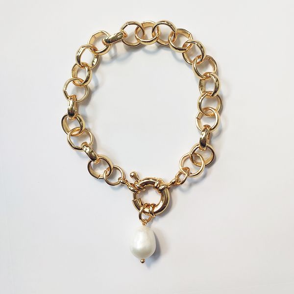 

punk goth gold color chain pulsera mujer acero inoxidable bizuteria meska natural pearl tasbih gift for women accessories 2020, Golden;silver