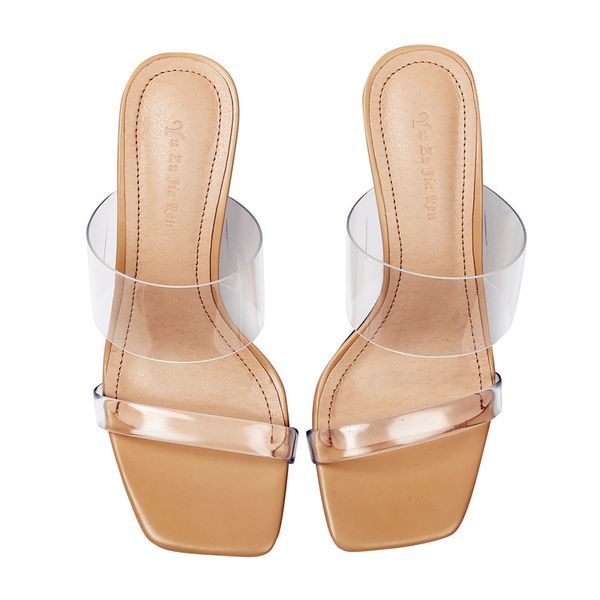 

ladies high heels transparent sandals clip toe narrow band clear slippers women crystal heeled gladiator sandalias size 43, Black