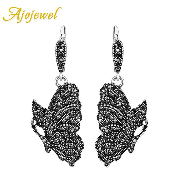 

dangle & chandelier ajojewel women ladies vintage butterfly earrings black rhinestone animal drop personalized jewelry bijoux femme, Silver