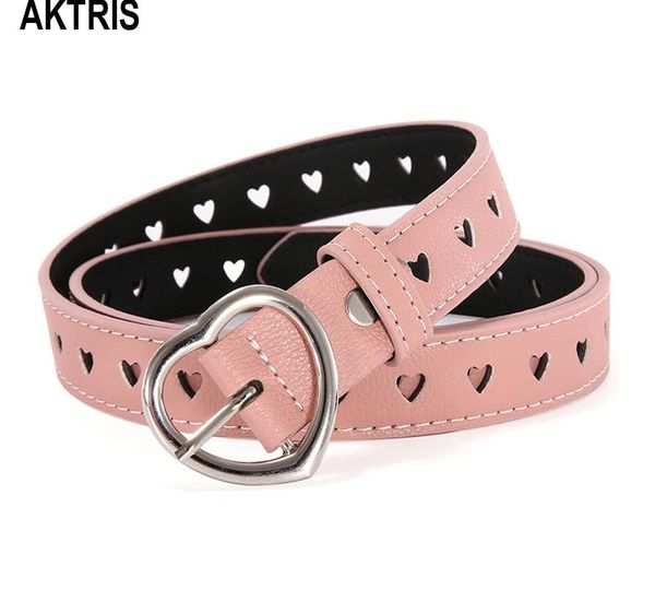 

aktris retro internet celebrity heart-shaped leather belts buckle metal metal pink belt for women 2.3cm width accessories ak028 t200427, Black;brown
