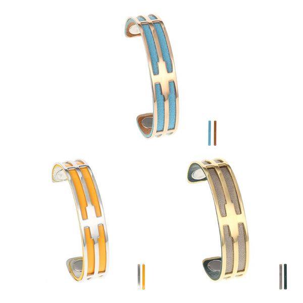 

legenstar stainless steel reversible leather open bracelets for women geometric 14mm pulseiras mujer 2020 femme, Black