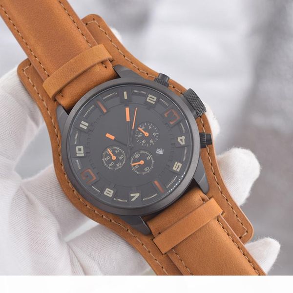 

sports car mens watches brown strap watch luxusuhr black steel case quartz chronograph wristwatches orologi da lusso, Slivery;brown