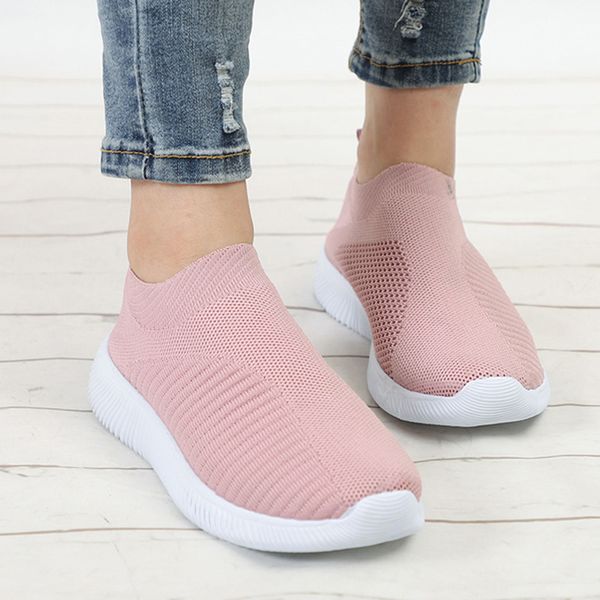 

women's sneakers flat knitting spring women shoes 2020 new plus size female mesh vulcanized ladies slip on breathable casual, Black