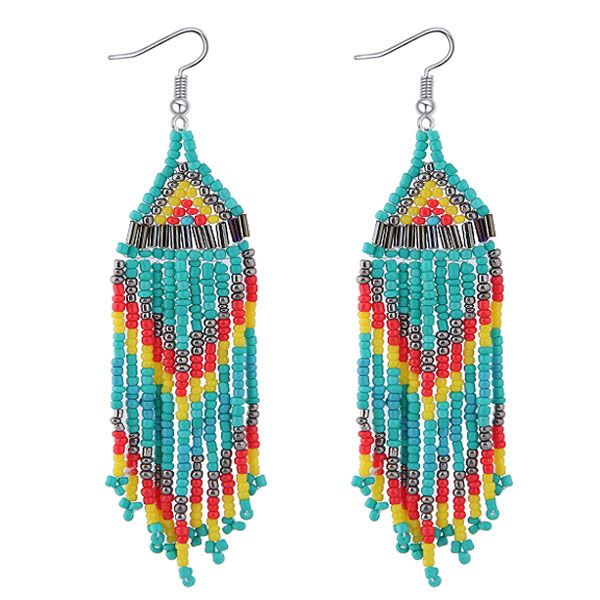 

2020 new ethnic jewelry boho chic tassel drop earrings women bohemian long tassels seed bead handmade fringe fashion gifts, Silver