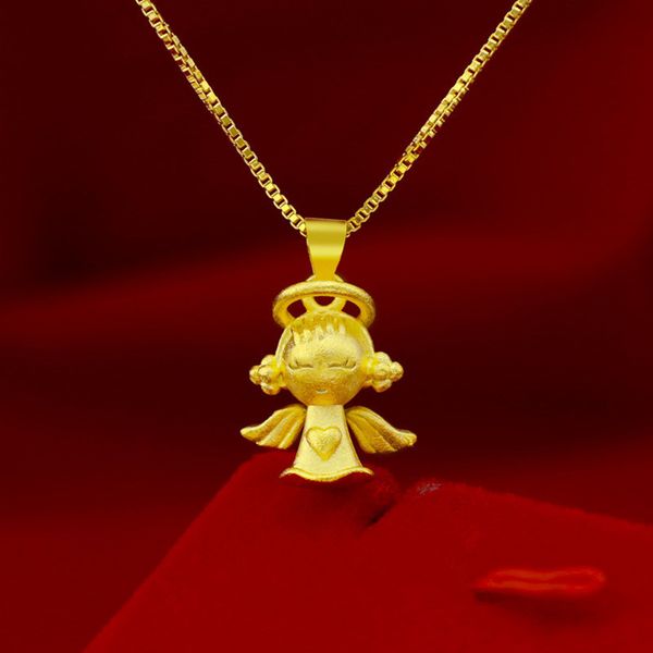 

angel pendant necklace yellow gold filled fashion womens clavicle chain sweet girls gift, Golden;silver