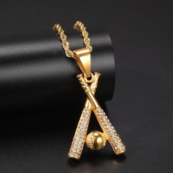 

мода хип-хоп цепи из нержавеющей стали baseball bling iced out цвета золота подвески ожерелья для мужчин ювелирные изделия dropshipping, Silver