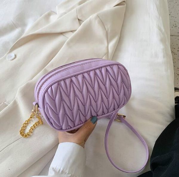 

ins fashion women shoulder bags pleated candy summer bag plain chain crossbody two zipper totes handbag