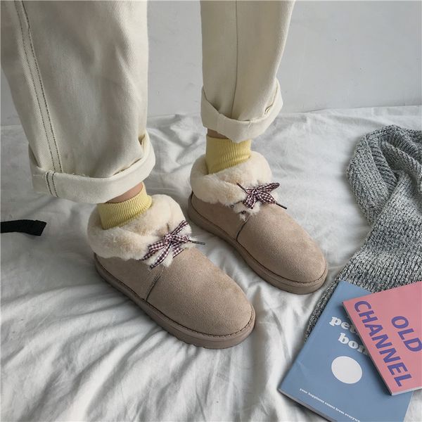 

2020 new style tassel women snow boots fur plush low bottomed flat bottomed winter women's warm anti-skid snow boot botas mujer, Black