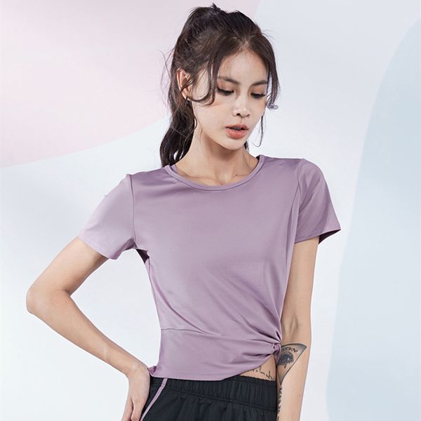 

yoga outfits brand workout sports women kink shirts elastic gym short sleeve activewear fitness training running t-shirts, White;red