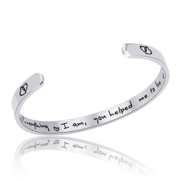 

6mm letters inspirational everything i am you helped me to be bracelet cuff open stainless steel for women men gift jewelry, Black
