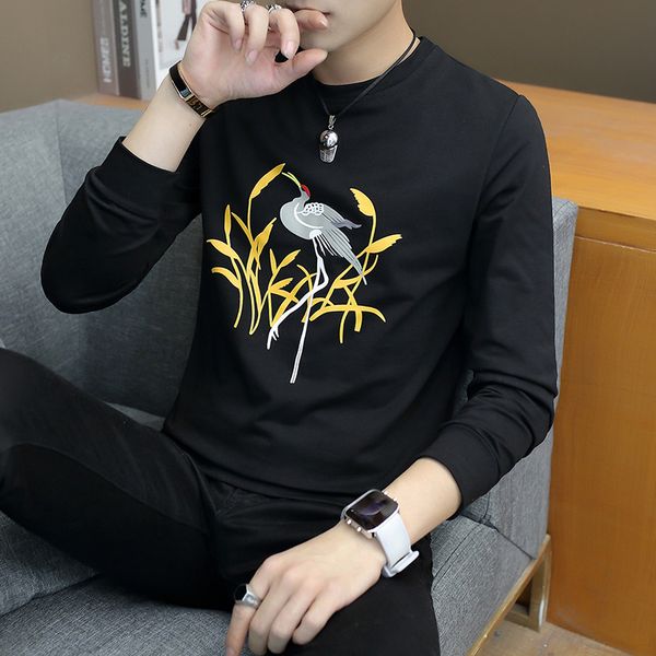 

long-sleeved t-shirt men's casual clothing thin money weiyi korean cartoon shirt spring summer handsome clothes kg-11, White;black