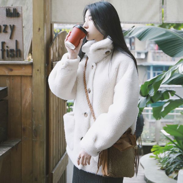 

new winter coat women clothes 2020 faux cashmere fur coat loose 8 colors overcoat thick warm casual female plush coats d90, Black