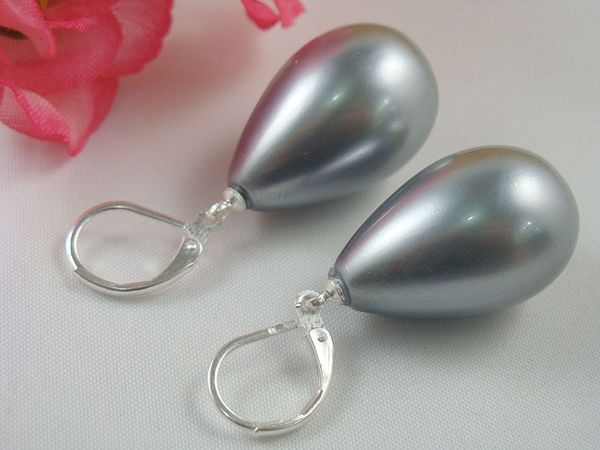 

pink purple gray black 16x25mm sea shell pearl silver plated earrings