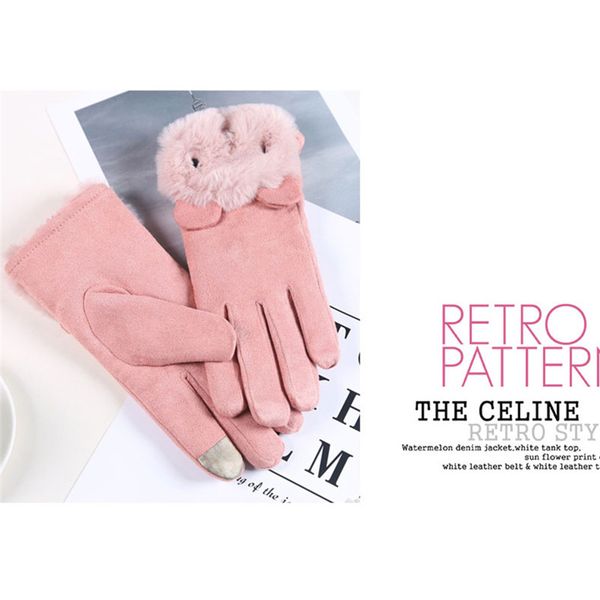 

five fingers gloves 2021 fashion women' cute animal in autumn and winter windproof warm plus velvet full finger, Blue;gray