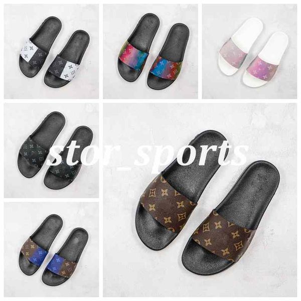 

new waterfront mule leather summer sandals stripes blooms slide pool flip flops mens luxury slippers for women scuffs beach slides loafers, Black