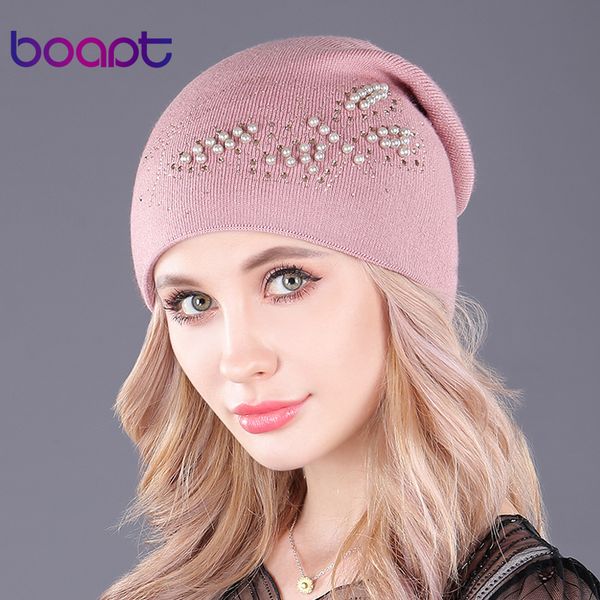 

boapt] pearl butterfly beanie double-deck cashmere knitted caps for women hats warm winter hat fashion female skullies beanies, Blue;gray