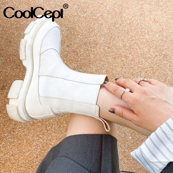 

coolcept women short boots fashion platform thick heel winter shoes woman warm casual daily short boot lady footwear size 35-39, Black