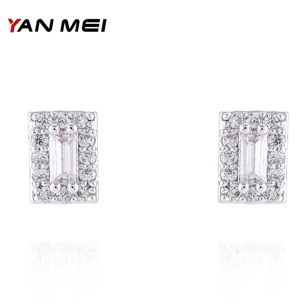 

yanmei cublic zircon square stud earrings for women mirco rhinestone rectangular boucles d'oreilles fashion jewelry yme8041, Golden;silver