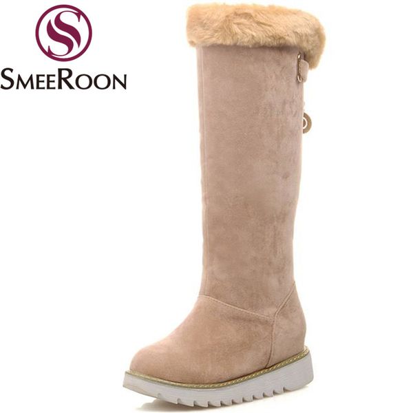 

smeeroon 2020 slip on knee high boots for women low heels boots leisure campus keep warm winter simple shoes woman, Black