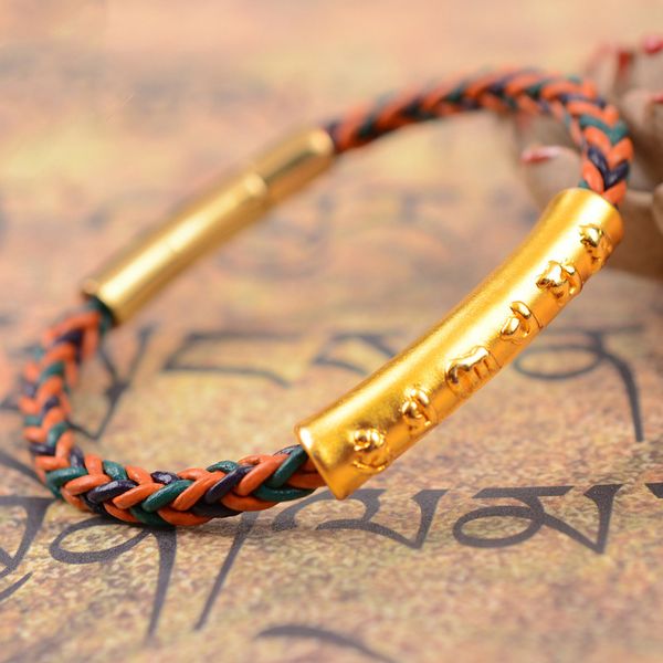

charm bracelets fashion leather rope weaving female models six words rumors bracelet for man and women jewelry, Golden;silver