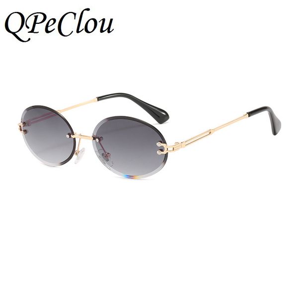 

sunglasses qpeclou vintage small oval women fashion metal rimless gradient sun glasses female brand designer hip hop shades, White;black