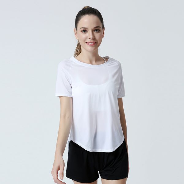 

yoga outfits women quick-drying breathable running sports shirt stretch fitness exercise thin section slit gym t-shirt crop workout, White;red