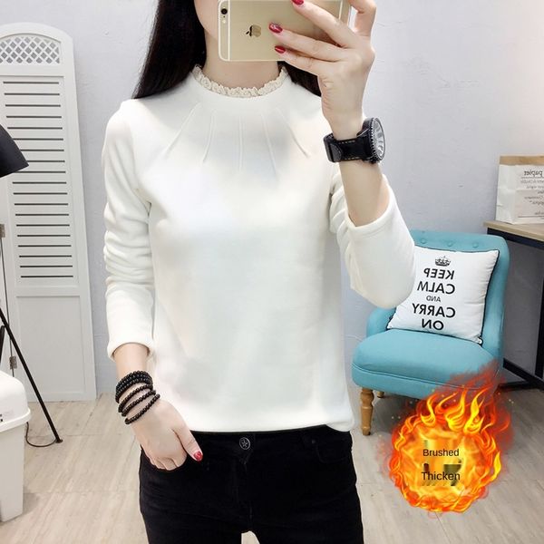 

2020 new student base shirt autumn and warm sweatersweaterwinter thickened fake two-piece versatile fashion warm upper clothes velvet sw, Black