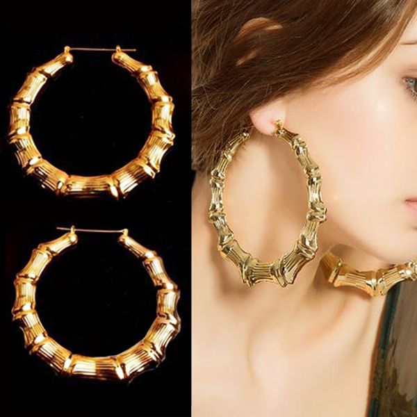 

hoop & huggie maxi big round creole earrings exaggerated gold&silver punk large vintage bamboo for women jewelry gift, Golden;silver