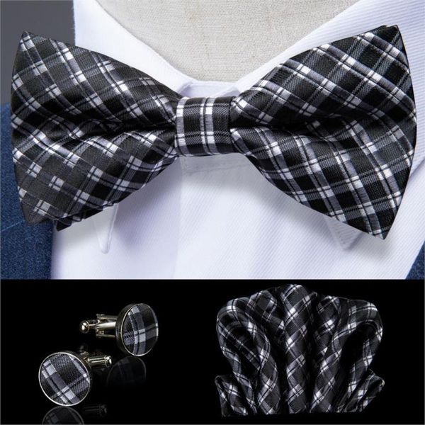 

bow ties dibangu black white dot butterfly silk self tie for men classic wedding bowtie handkerchief set neckwear mens jm-107, Black;gray