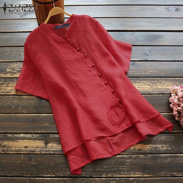 

zanzea 2020 elegant solid women asymmetrical blouse casual short sleeve blusas female o neck plus size chemise tunic, White
