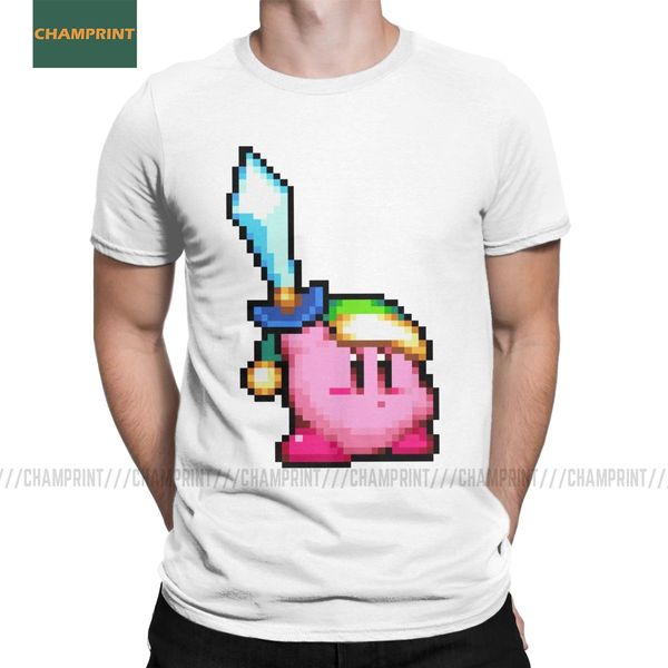 

vintage kirby link t-shirts for men crewneck cotton t shirt game cute star geek pink short sleeve tee shirt summer clothes