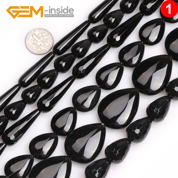 

multi-size natural black agates faceted drop teardrop beads for jewelry making strand 15" gem-inside wholesale high quality