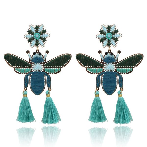 

2020 autumn and winter fashion women's earrings creative jewelry ethnic wind handmade winding bees tassel earrings factory boho, Silver