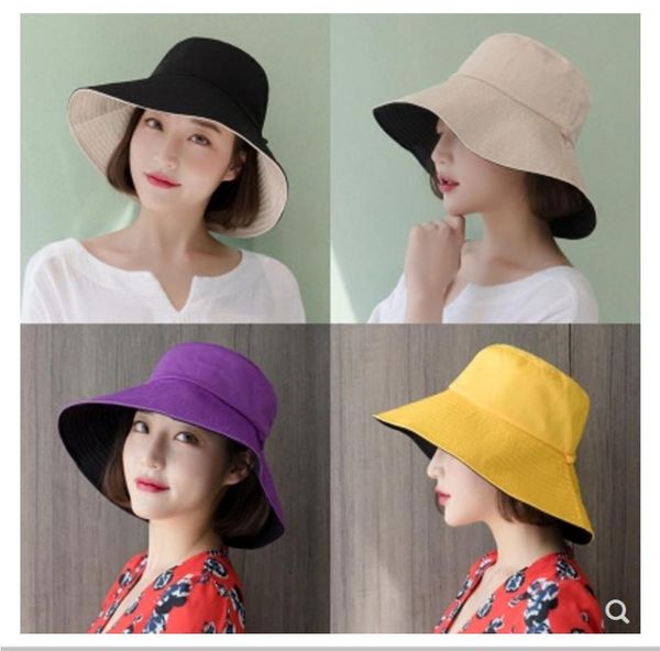 

wide brim hats fashion pure double-sided fisherman's hat girl literature and art solar eaves in spring summer outdoors sunshade basin c, Blue;gray
